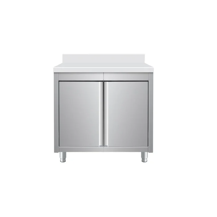 Arbeitsschrank aus Edelstahl, mit Aufkantung, 80 x 60 – Bild 1
