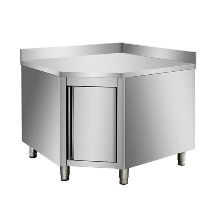 Arbeitsschrank aus Edelstahl, mit Aufkantung, Eckmodul 700er Bautiefe – Bild 1