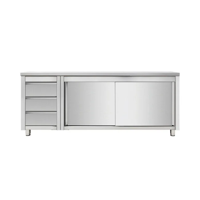 Arbeitsschrank mit Schiebetüren und Schubladenblock links, 2000 x 700 – Bild 1