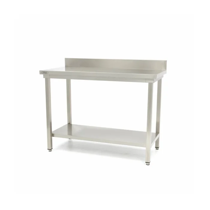 Gastro Edelstahltisch - 120 x 60 cm - Einstellbare Höhe - mit Backsplash und Lagerregal – Bild 1