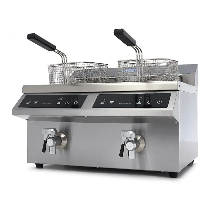 Gastro Fritteuse - 2 x 8 l - 2 Körbe - mit Ablasshahn - Induktion – Bild 5
