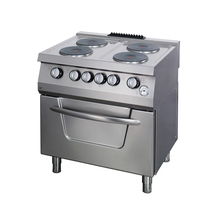 Gastro Heavy Duty Herd - 4 Brenner - Doppeleinheit - 70 cm Tief - mit Ofen - Elektrisch – Bild 1