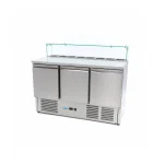 Gastro Pizzakühltisch - 137 cm - 3 Türen - Passt 8 x 1/6 GN - inkl. Glasabdeckung