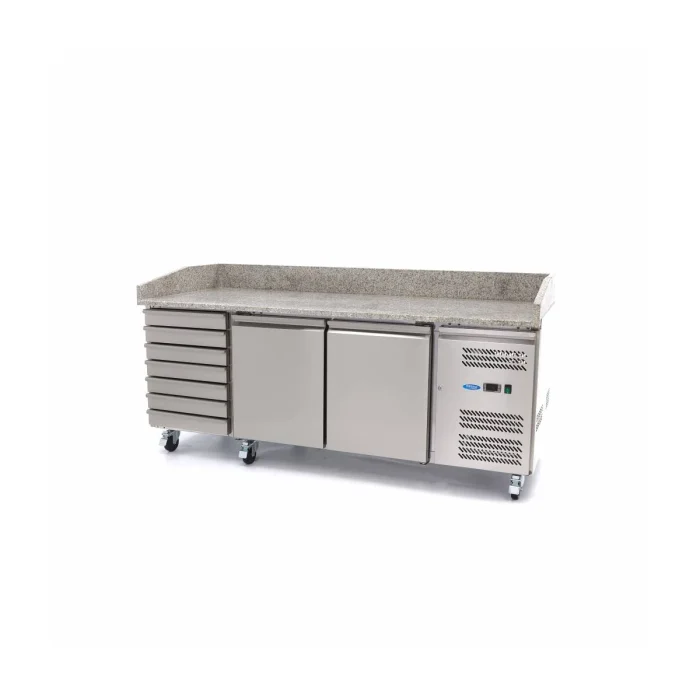 Gastro Pizzakühltisch - 202 cm - 2 Türen - Passt 5 x 1/6 GN - 7 Schubladen – Bild 1