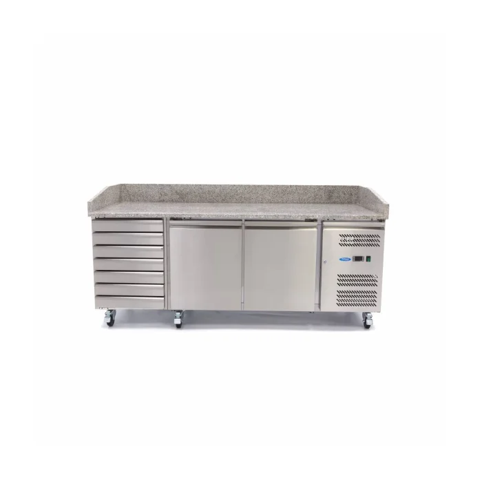 Gastro Pizzakühltisch - 202 cm - 2 Türen - Passt 5 x 1/6 GN - 7 Schubladen – Bild 2