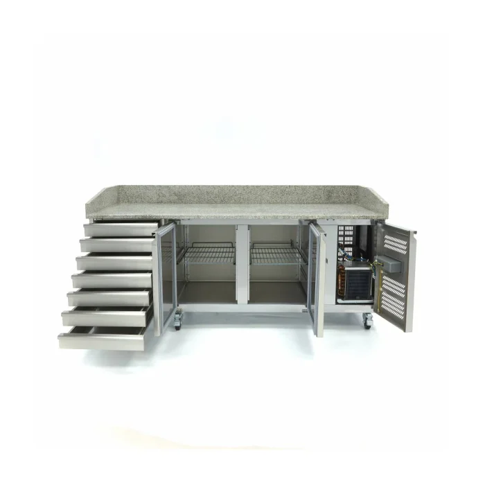 Gastro Pizzakühltisch - 202 cm - 2 Türen - Passt 5 x 1/6 GN - 7 Schubladen – Bild 3