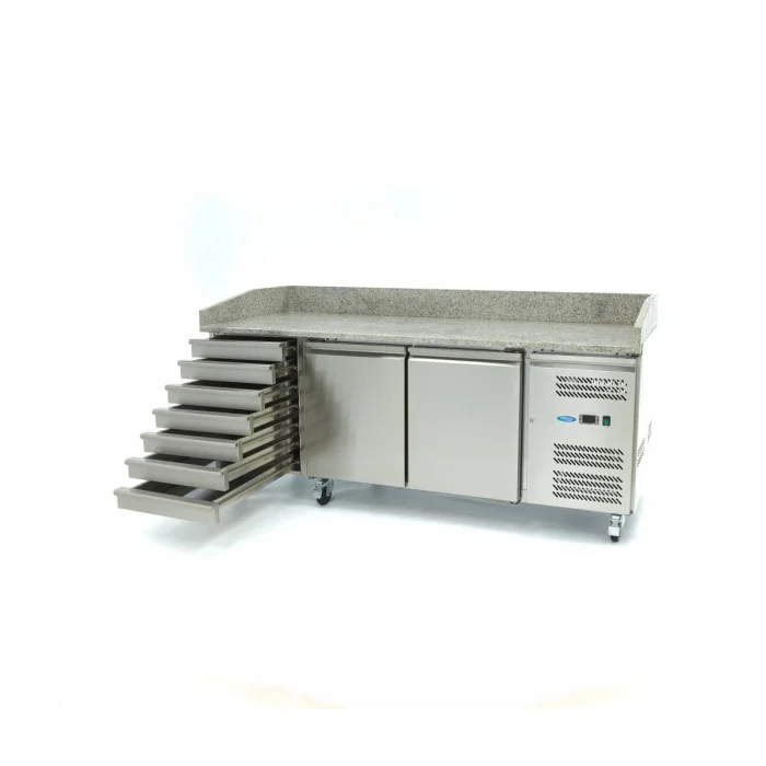Gastro Pizzakühltisch - 202 cm - 2 Türen - Passt 5 x 1/6 GN - 7 Schubladen – Bild 5