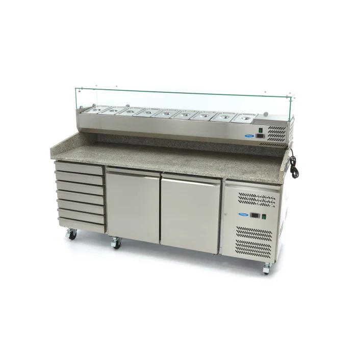 Gastro Pizzakühltisch - 202 cm - 2 Türen - Passt 5 x 1/6 GN - 7 Schubladen – Bild 6