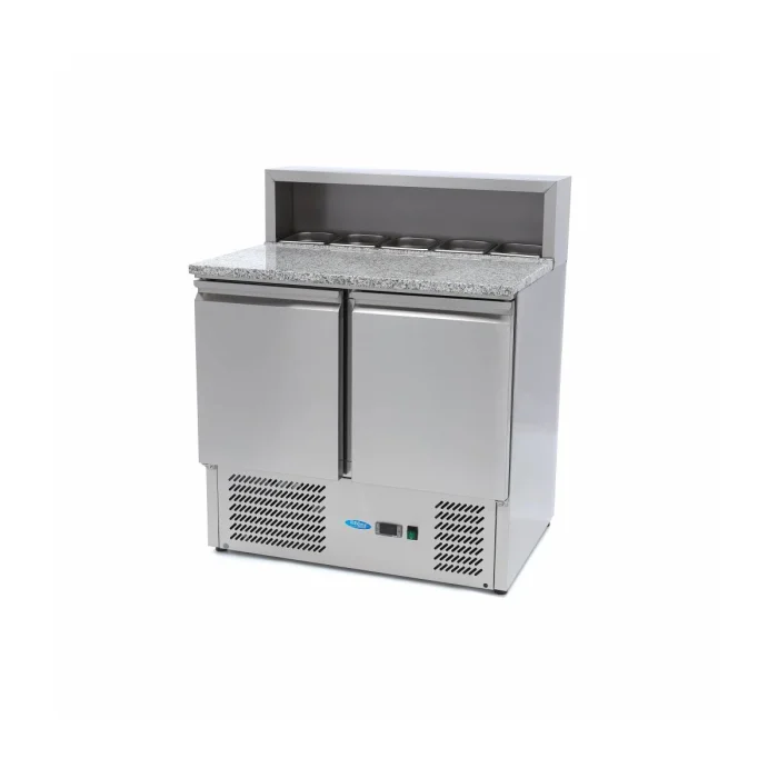 Gastro Pizzakühltisch - 90 cm - 2 Türen - Passt 5 x 1/6 GN - inkl. Edelstahlabdeckung – Bild 1