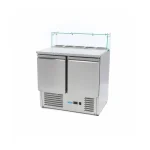 Gastro Pizzakühltisch - 90 cm - 2 Türen - Passt 5 x 1/6 GN - inkl. Glasabdeckung