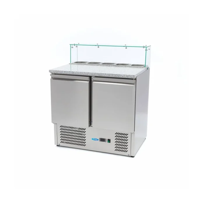 Gastro Pizzakühltisch - 90 cm - 2 Türen - Passt 5 x 1/6 GN - inkl. Glasabdeckung – Bild 1