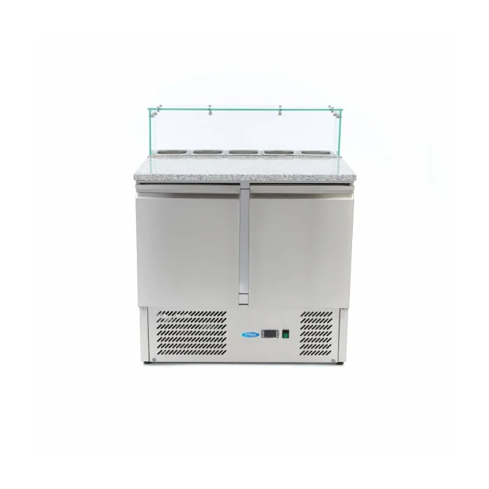 Gastro Pizzakühltisch - 90 cm - 2 Türen - Passt 5 x 1/6 GN - inkl. Glasabdeckung – Bild 3