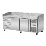 Pizza Kühltisch, Granit rosa-grau, 2 Türen 7 ungek. Schubladen, 203 x 80 Kühlaufsatz GN1/3 mit Glas – Bild 3