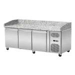 Pizza Kühltisch, Granit rosa-grau, 3 Türen, 203 x 80 Kühlaufsatz GN1/3 mit Glas – Bild 3