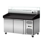 Pizza Kühltisch, Granit Star Galaxy schwarz, 2 Türen, 151 x 80 Kühlaufsatz GN1/3 mit Glas – Bild 2