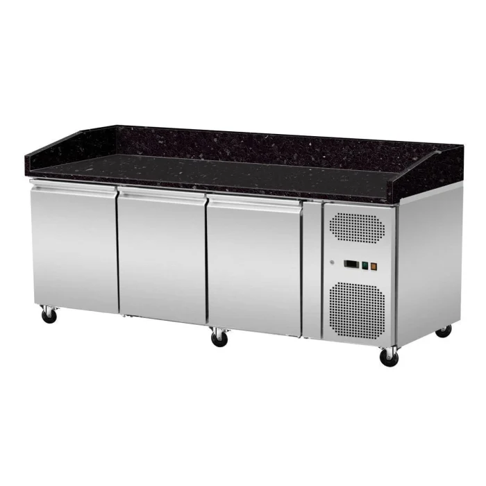 Pizza Kühltisch, Granit Star Galaxy schwarz, 3 Türen, 203x80 – Bild 1