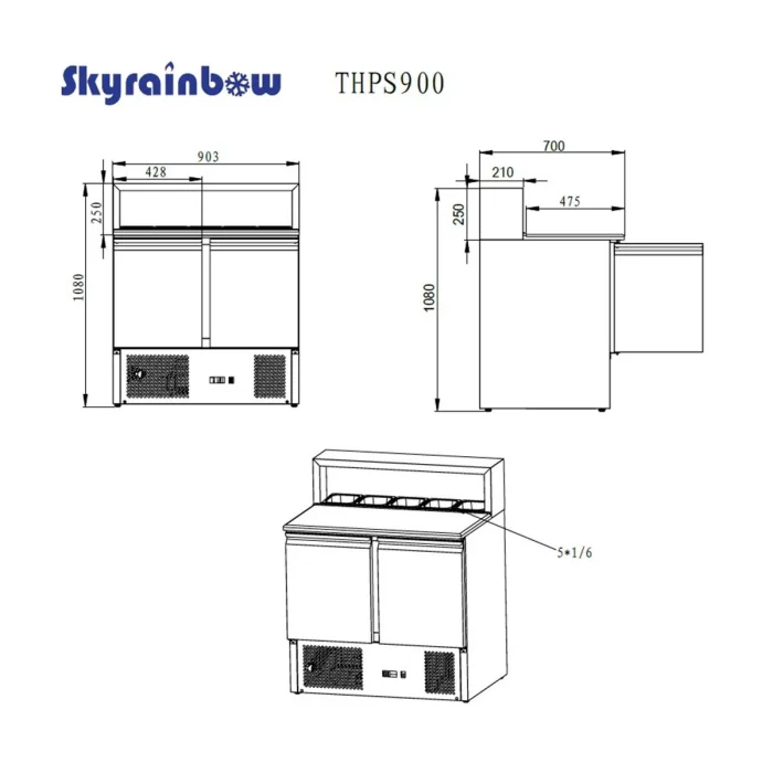 Pizzasaladette 2 Türen, Aufsatz Edelstahl, 90 x 70 – Bild 5
