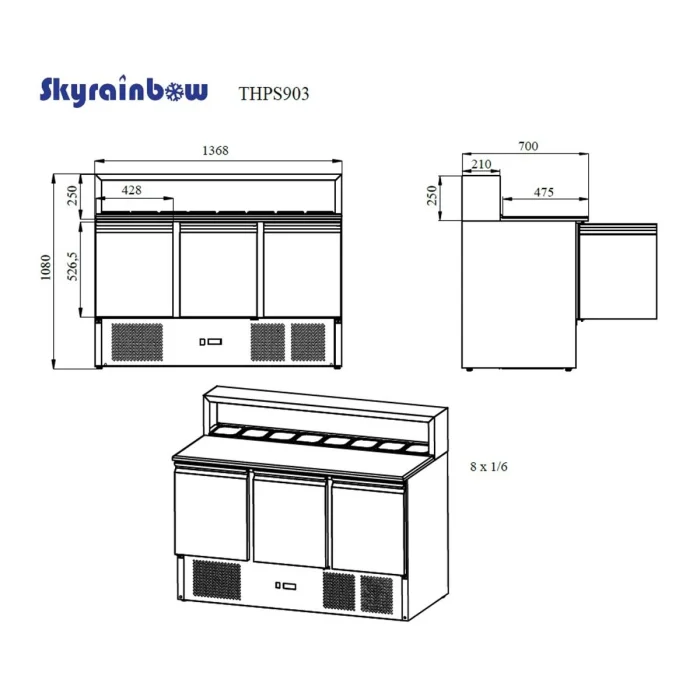 Pizzasaladette 3 Türen, Aufsatz Edelstahl,137 x 70 – Bild 5