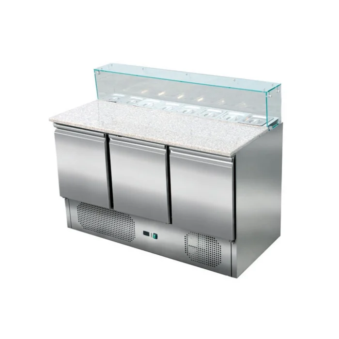 Pizzasaladette 3 Türen, eckiger Glasaufsatz, 137 x 70 – Bild 1