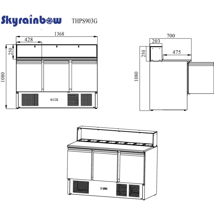 Pizzasaladette 3 Türen, eckiger Glasaufsatz, 137 x 70 – Bild 3
