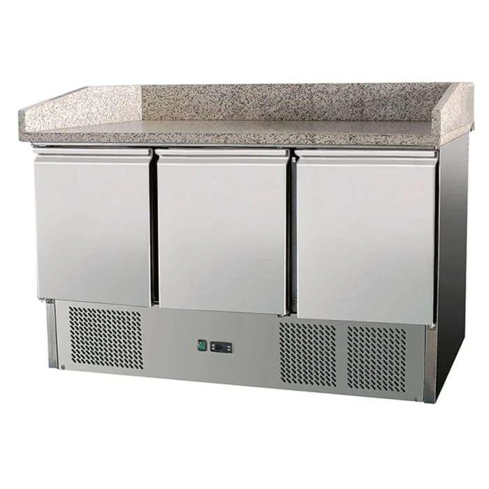 Pizzatisch 3 Türen, mit Unterbaukühlung, 140 x 70 Kühlaufsatz GN1/4 mit Glas – Bild 3