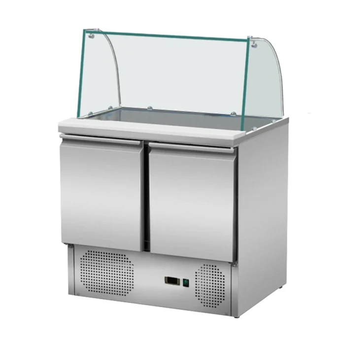 Saladette 2 Türen, 90 x 70, gebogener Glasaufbau, Klarglas – Bild 1