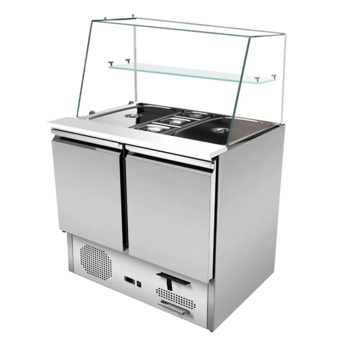 Saladette 2 Türen, 90 x 70 gerader Glasaufbau, Klarglas – Bild 1