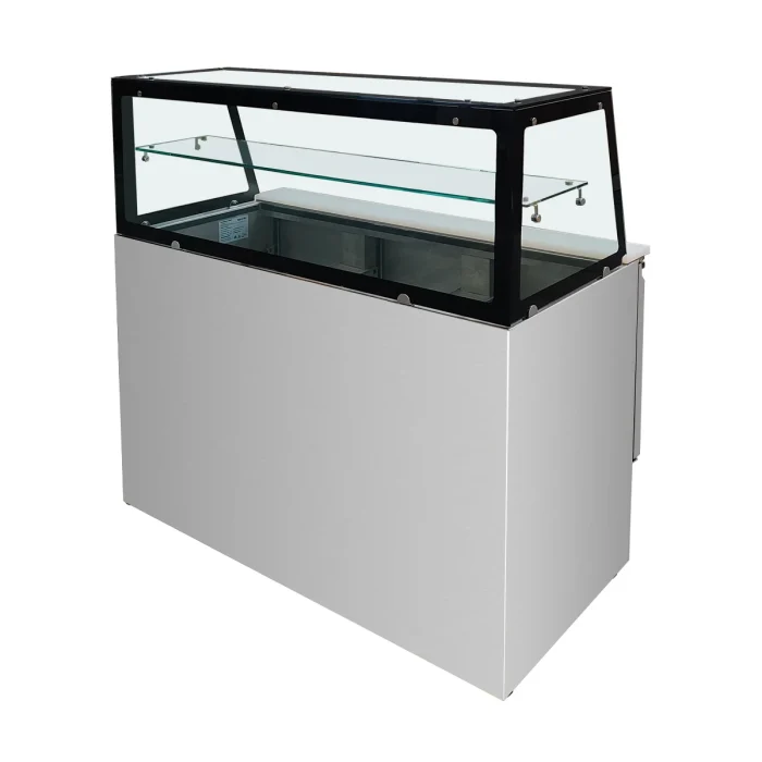 Saladette 2 Türen, 90 x 70 gerader Glasaufbau, Klarglas mit schwarzem Rand – Bild 1