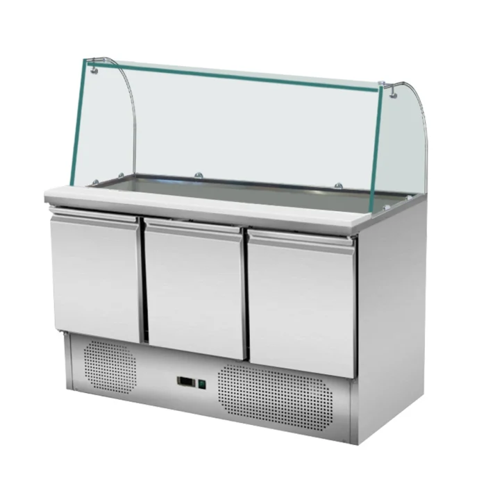 Saladette 3 Türen, 137 x 70 gebogener Glasaufbau, Klarglas – Bild 1