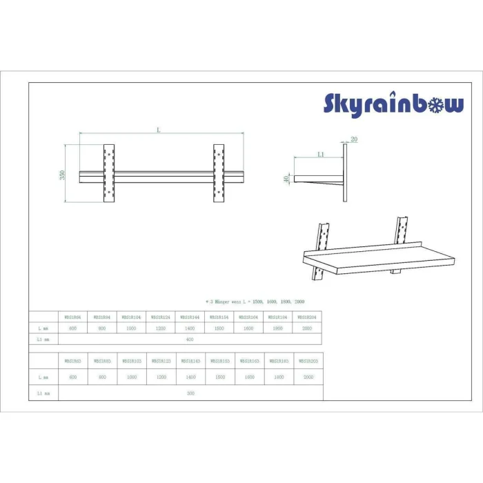 Wandbord Edelstahl verstärkt, 1 Boden, 200x40 – Bild 6