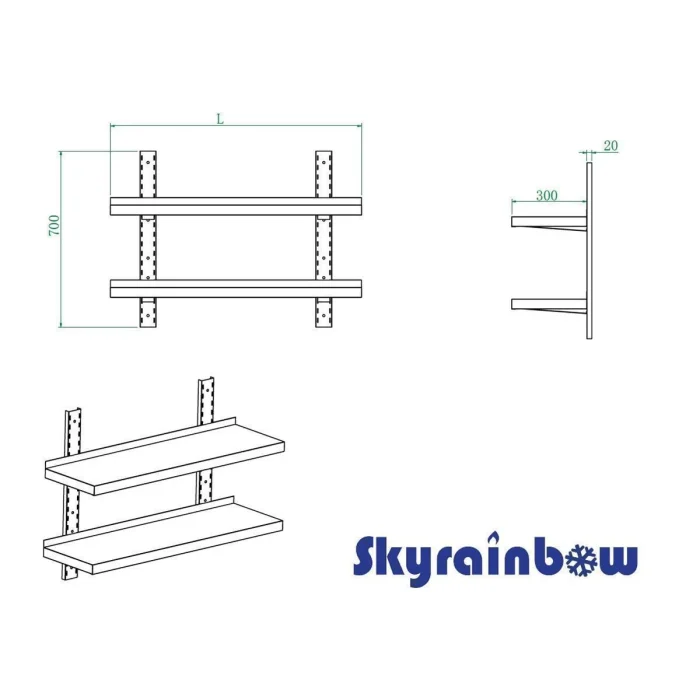 Wandbord Edelstahl verstärkt, 2 Böden, 150x30 – Bild 6