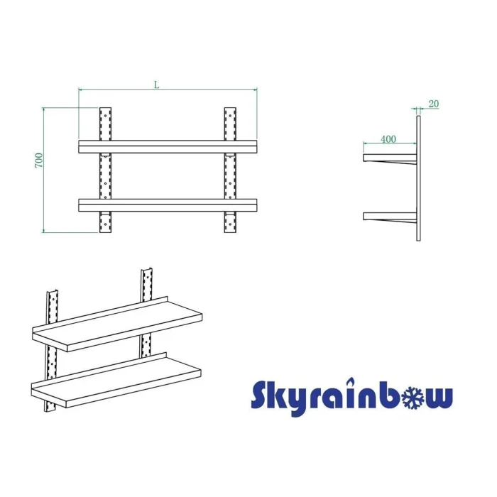 Wandbord Edelstahl verstärkt, 2 Böden, 150x40 – Bild 6